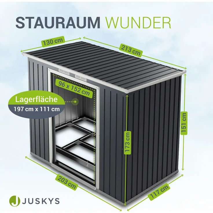 Juskys Metall Gerätehaus M mit Pultdach, Schiebetür & Fundament | 4m³ | 218×132×174 cm | anthrazit | Geräteschuppen Gartenhaus Garten Schuppen – Bild 4