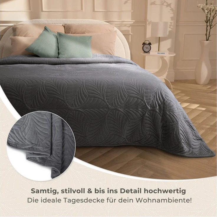 Gräfenstayn Tagesdecke Gräfenstayn Premium Tagesdecke mit nahtloser Steppung & Blatt-Design, Gräfenstayn Premium Tagesdecke mit nahtloser Steppung & Blatt-Design – Bild 3