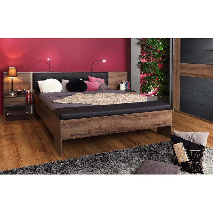 Bettanlage >Bellevue< in Schwarz Eiche/ Schlammeiche - 284,6x96,5x208,7 (BxHxT) – Bild 1