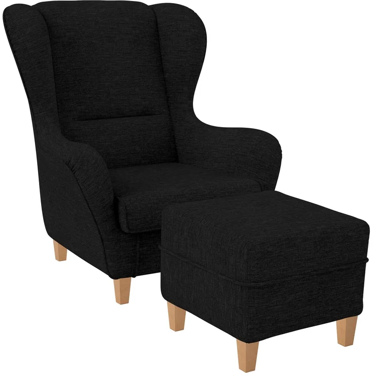 Supellex Sofia Ohrensessel mit Hocker | Design Vienna Schwarz – Bild 1