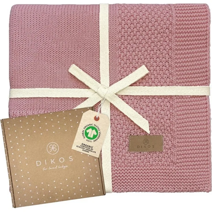 DIKOS® Babydecke GOTS Bio Baumwolle Beere | kuschelweiche Neugeborenen Baby Decke | Strickdecke Schmusedecke Kinderwagen | Erstausstattung Baby Mädchen | Neugeborene Babygeschenke Geschenk zur Geburt