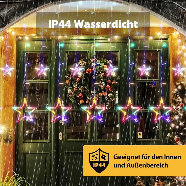 SALCAR 2m x 1m LED Lichtervorhang Fenster Weihnachten, 12er Sterne Lichterkette Innen Außen, Fensterbeleuchtung Hängend mit 8 Modi und Memory-Funktion, Bunt – Bild 4