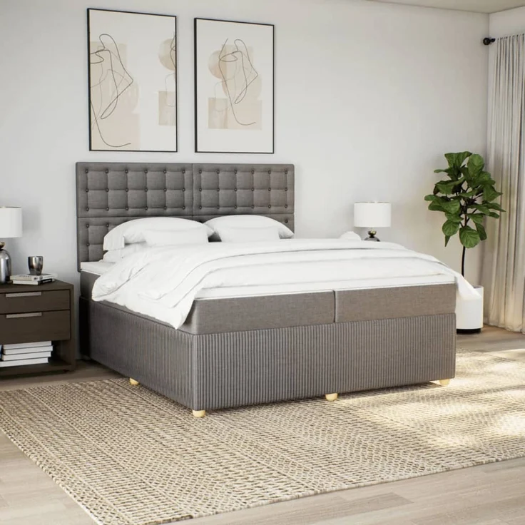 vidaXL Boxspringbett mit Matratze Taupe 200x200 cm Stoff 3294481 – Bild 5