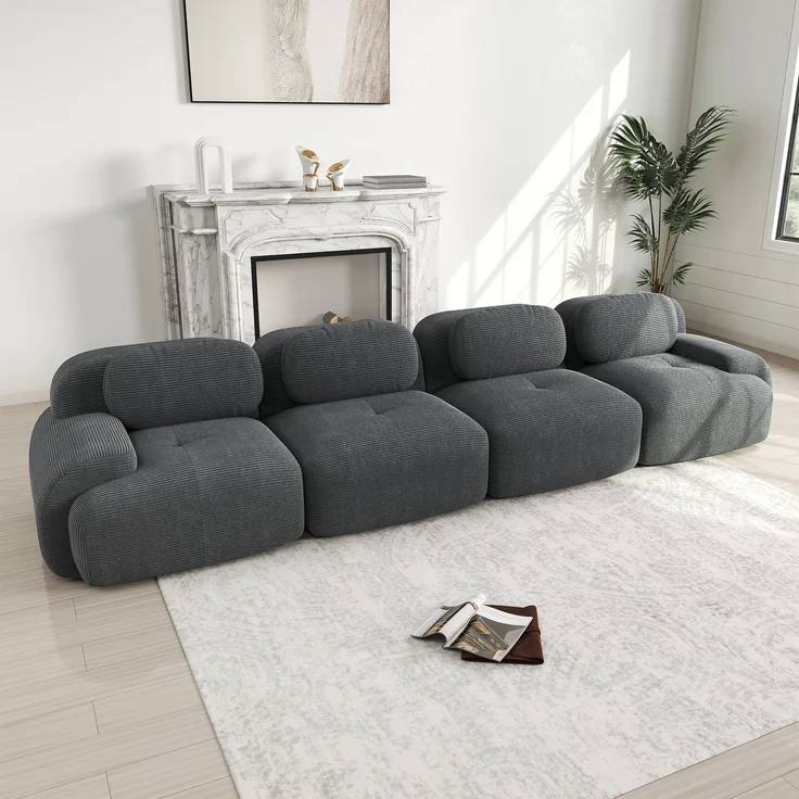 4-Sitzer-Sofa aus weichem Cordstoff,32D hochelastische Polsterung haustierfreundlich und ergonomisch vakuumverpackt frei kombinierbar ohne Montage für Schlafzimmer und Büro,Cordstoff,Grey, – Bild 2