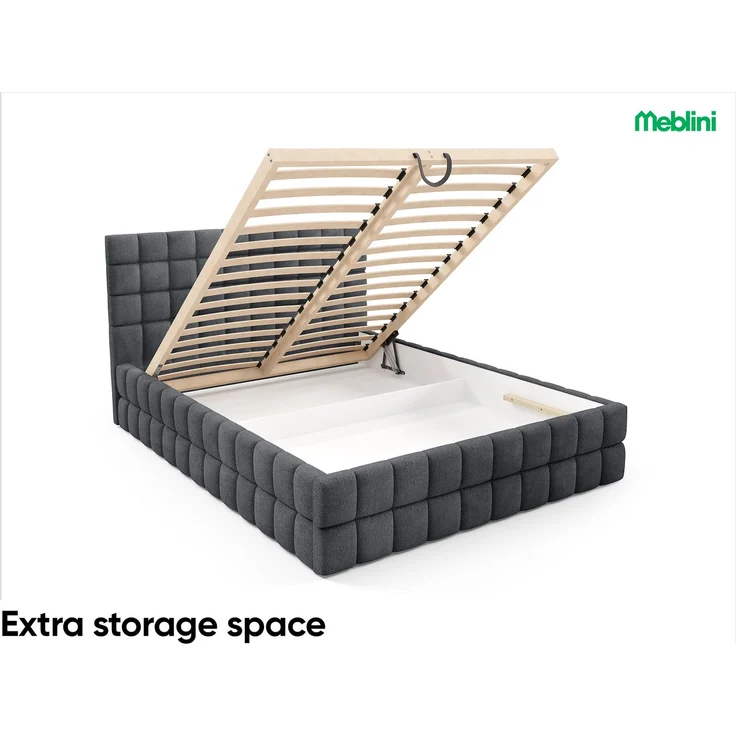 MEBLINI Polsterbett 180x200 mit Lattenrost ohne Matratze – ANDREA – Dunkelgrau Boucle – Doppelbett mit Bettkasten - Stauraumbett - Kopfteil Bett mit Stauraum – Bild 6