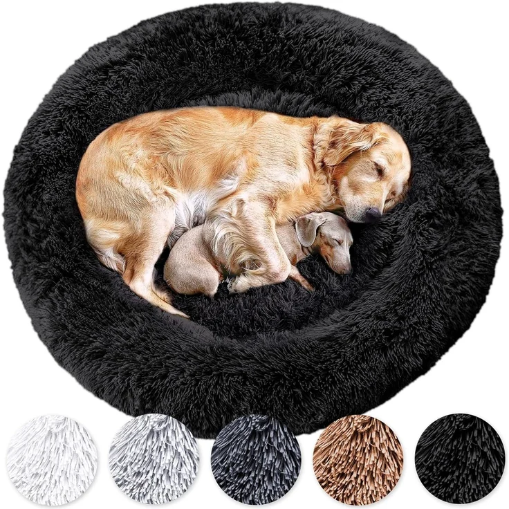 Wahre Tierliebe Hundebett Donut - Das Original - waschbar [L, 100cm, schwarz] Hundekissen, Hundekorb, Flauschiges Hundebett für große, mittelgroße & kleine Hunde