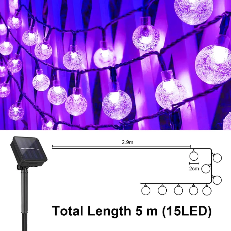 LQWELL LED Solarleuchte LED Solar Lichterkette Solarleuchten Außen, LED fest integriert, Innen und Aussen Kettenlicht Kristall Kugeln, Garten Terrasse Balkon Hochzeit Party Fenster – Bild 7