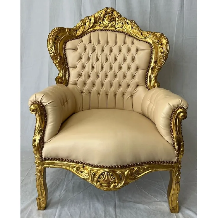 Casa Padrino Barock Kunstleder Sessel Beige / Gold - Barock Wohnzimmer Möbel