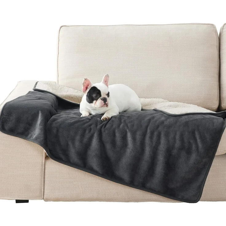 Lesure wasserdichte Hundedecke Grosse Hunde - 100x120 cm Outdoor Hundedecke waschbar, Hundedecke Sofaschutz aus Sherpa Fleece, Katzendecke flauschig und weich, Dunkelgrau – Bild 1