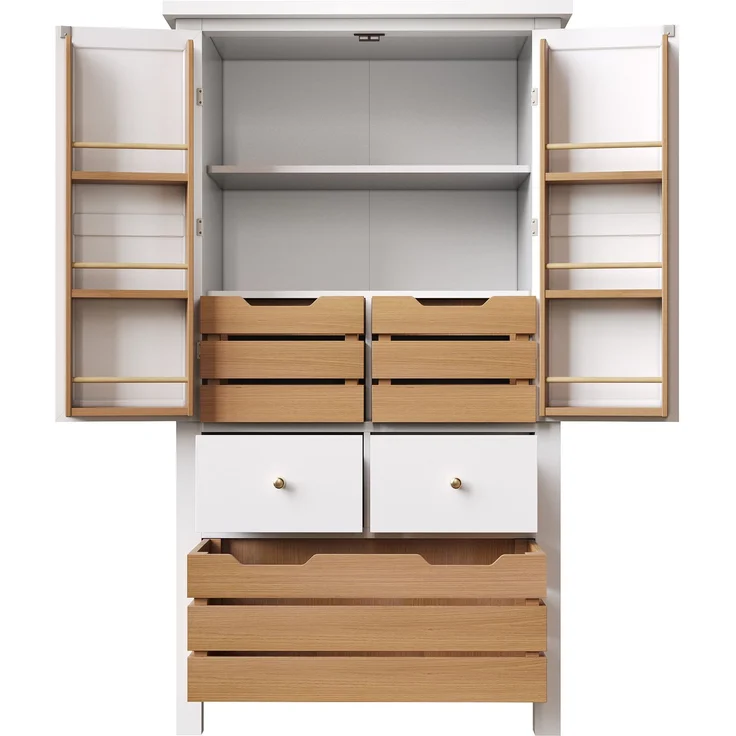 Küchenschrank (80x40x140cm), hohes Küchenbuffet, Mehrzweckbuffet, Snackschrank, Aufbewahrungsmöbel mit zwei Türen und fünf Schubladen, schwarz/weiß – Bild 9