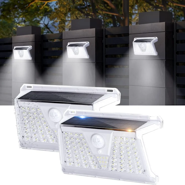2er Pack Solar Sensor Wandleuchte Wandlampe 73LEDS 260 Lumen 6500K Kaltweiß Outdoor Lampe Außen Straßenlaterne – Bild 1