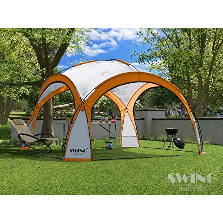 Swing & Harmonie LED Event Pavillon DomeShelter 3,6 x 3,6m mit Solarmodul, inkl. 96 LEDs, orange, wasserabweisend, UV-beständig, mit Moskito-Netz und blickdichten Seitenwänden – Bild 2