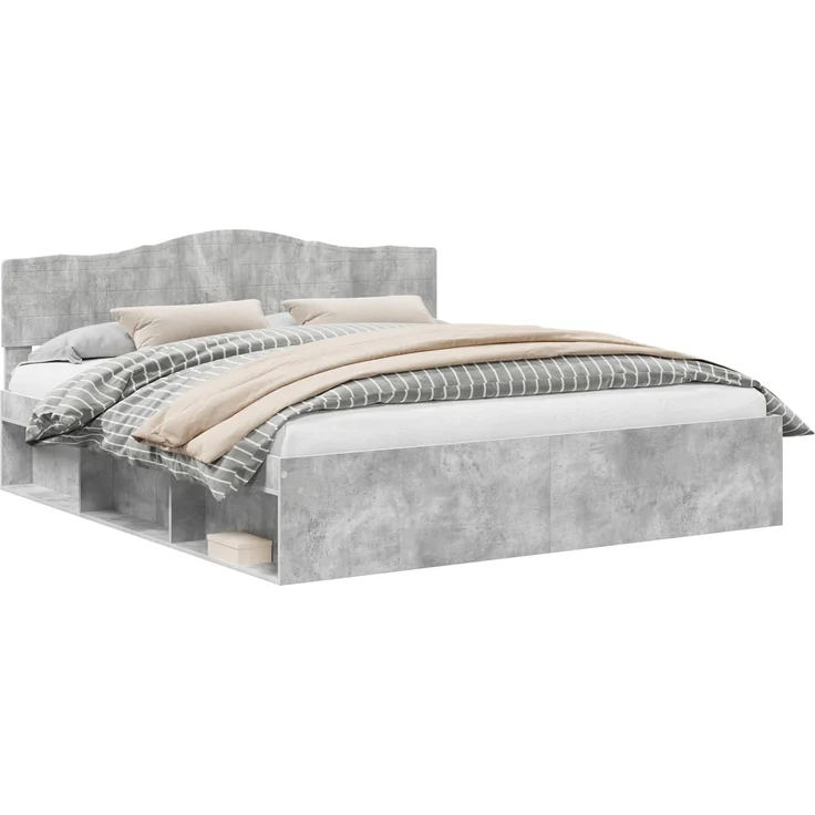 vidaXL Bettrahmen mit Kopfteil Beton 200 x 200 cm Massives Kiefernholz 3412856 – Bild 1