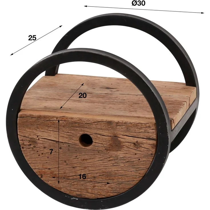 Wandregal Ronde aus massivem Hartholz, rundes Design mit Schublade, Natur, Ø 30 cm – Bild 6