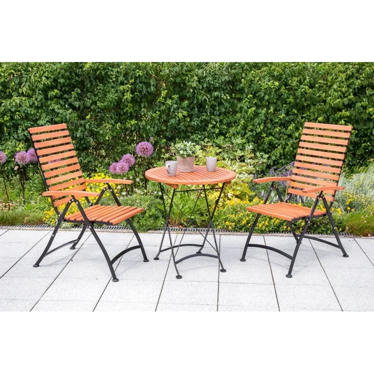 MERXX Garten-Essgruppe Schloßgarten, (Set, 3-tlg), 2 Sessel, klappbar, Tisch Ø/Höhe: 70x74 cm, Eukalyptus geölt – Bild 1
