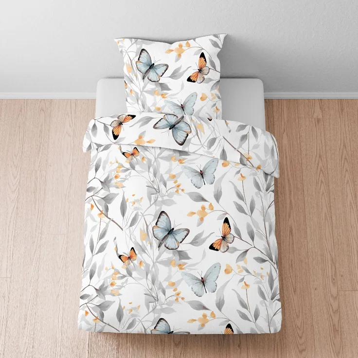 Bettwäsche Biberna Tencel Satin 0474494-001 Schmetterling grau 155x220
