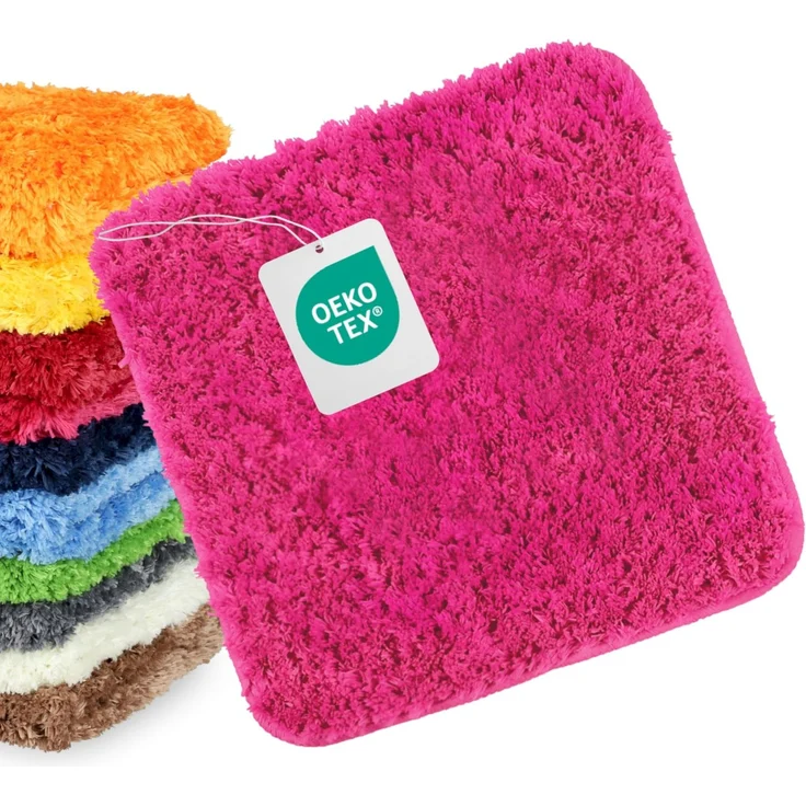 WohnDirect Badematte 45x45 cm ohne Ausschnitt Pink – Kleiner Badteppich Quadratisch & rutschfest, Flauschiger Badvorleger, Waschbar, für Gäste-WC & Fußbodenheizung