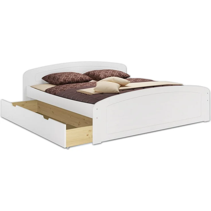 Doppelbett 3 Bettkasten 200x200 Seniorenbett Ehebett Massivholz Kiefer Zubehör wählbar V-60.50-20W Federleisten und Matratze – Bild 4