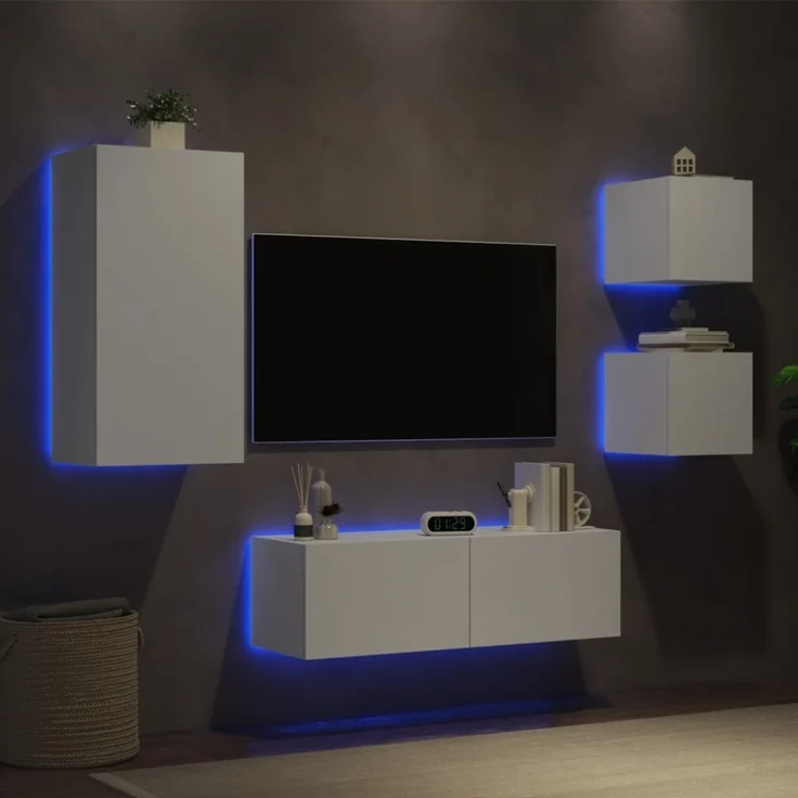 vidaXL 4-tlg. TV-Wohnwand mit LED-Leuchten Weiß 3216881 – Bild 5