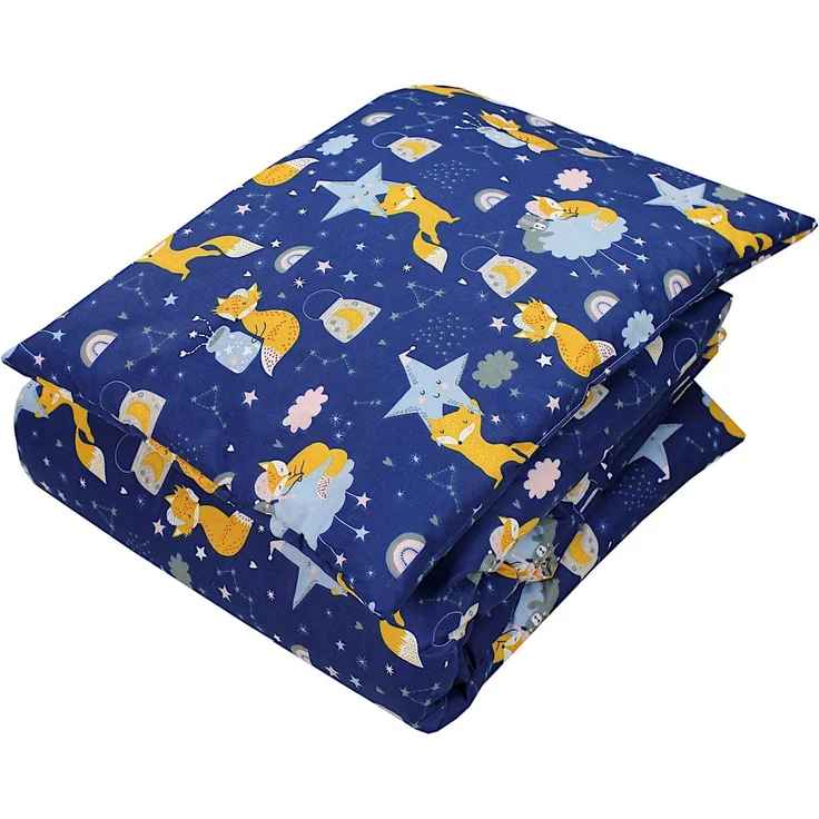 TupTam Kinderbettdecke-Set, Ganzjahresdecke, 2tlg., 1x Bettdecke, 1x Flachkissen, Füchse Sternbild / Dunkelblau, 135x100 cm – Bild 1