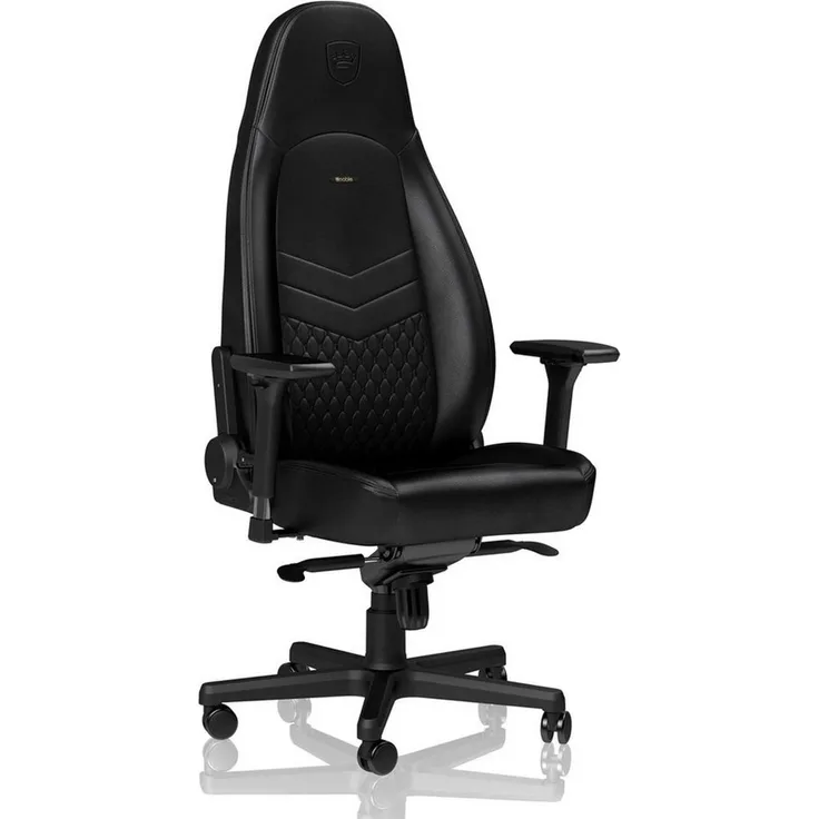 noblechairs ICON Gaming Stuhl Schwarz - Bürostuhl Ergonomisch Leder - Ergonomischer Schreibtischstuhl mit Rollen - Chefsessel Echtleder - Gaming Chair PC - Ergonomic Office Chair - Inklusive Kissen