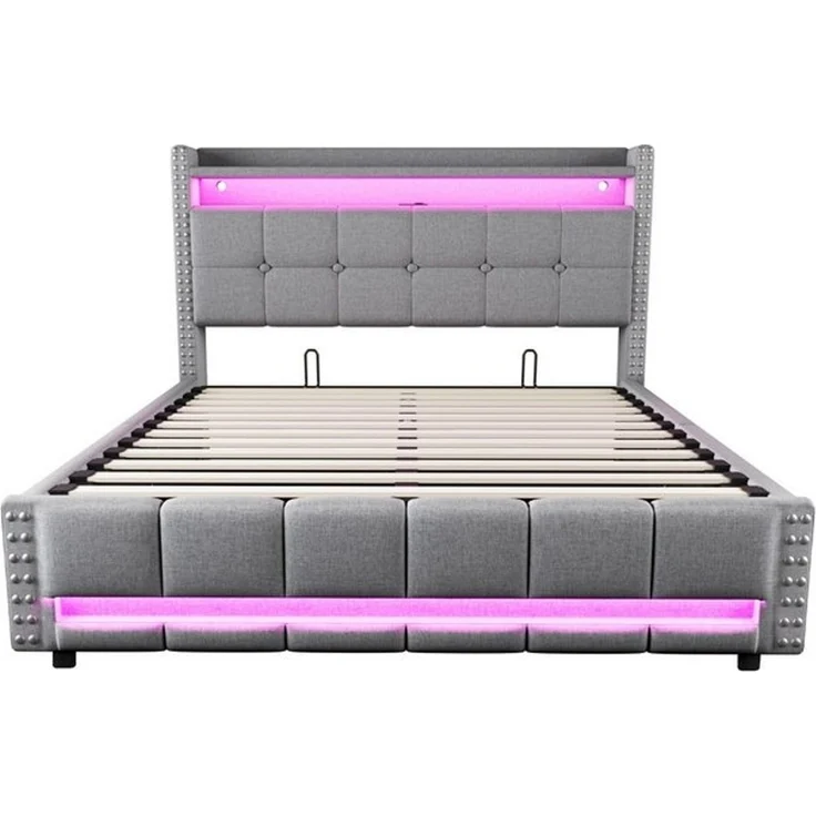 HAUSS SPOLE Polsterbett 160x200 cm mit Matratze Komfortbett, LED-Beleuchtung & USB-Steckdose – Bild 4