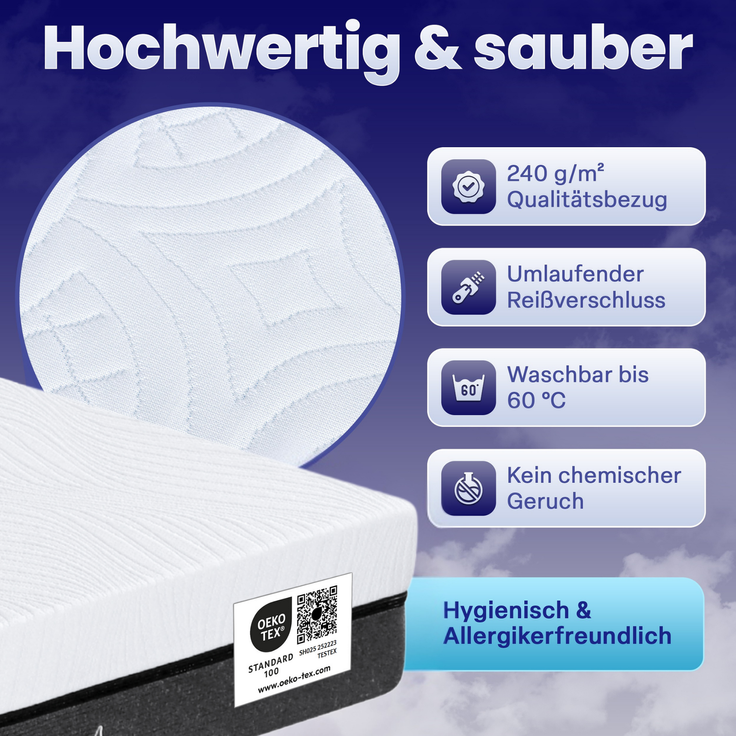 ARENSBERGER SARA Gelschaum Matratze 160x200 cm – 16 cm NANOCELL® Gel-Schaum – H3 Härtegrad – Atmungsaktiv – Abnehmbarer Bezug 240g/m² – Bild 4