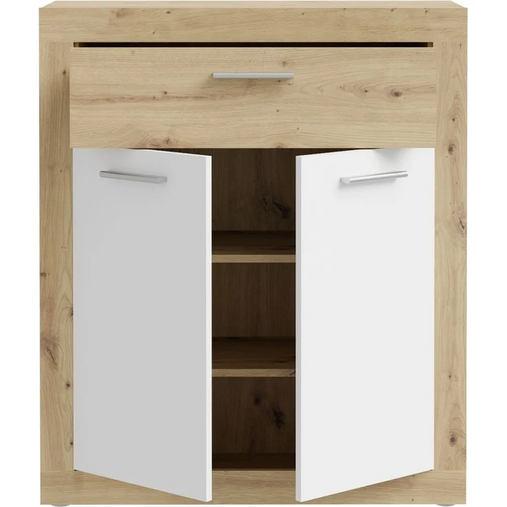 Schuhkommode >BACCIO< 2 Türen, 1 Schub, Weiss/ Artisan Eiche Dekor - 83x98,2x33,8cm (BxHxT) – Bild 3