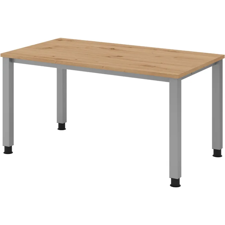 bümö manuell höhenverstellbarer Schreibtisch 140x80 cm in Asteiche - PC Tisch höhenverstellbar & klein, höhenverstellbarer Tisch Büro, kleiner Computertisch verstellbar, QS-14-R