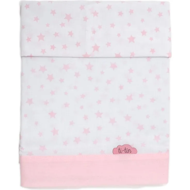 Ti TIN 3-teiliges Bett-Set Bettbezug für Babybett, 60x120 cm | Bettdeckenbezug+ Spannbettlaken mit Gummizug + Kissenbezug 100% Baumwoll-Popeline für Kinderbett, Sternchen-Motiv, rosa