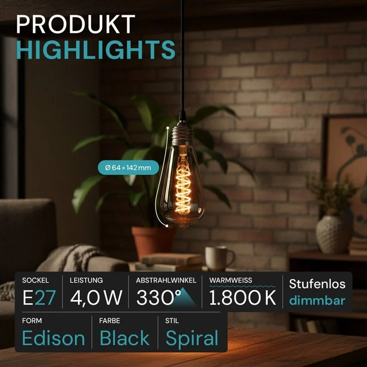 LUXULA LED-Leuchtmittel LUXULA E27 Leuchtmittel 4W 1800K Warmweiß LED Lampe Dimmbar, E27, Warmweiß, LED Filament für klassisches Retro Design, dimmbar – Bild 2