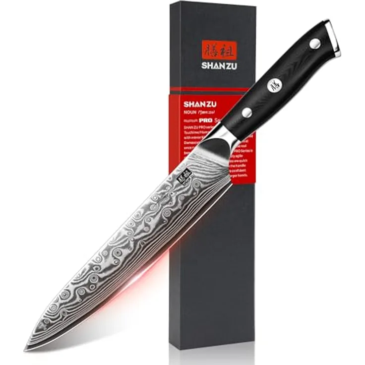 SHAN ZU Allzweckmesser 15cm, Damast Küchenmesser, Japanisches Kochmesser mit scharfer Klinge aus 67 Lagen Kohlenstoffstahl und G10-Griff - PRO Series