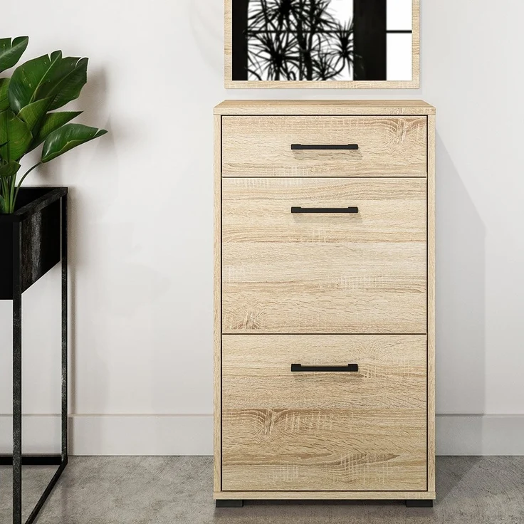Schuhschrank 50 cm Eiche hell mit 2 Klappen CHEB-131 – Bild 3