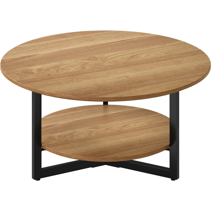 skølm 'Drakkar' Couchtisch rund, Massivholz Eiche, natur geölt, Wohnzimmertisch Ø70 cm mit Metallgestell, Beistelltisch für Wohnzimmer mit Ablage – Bild 2