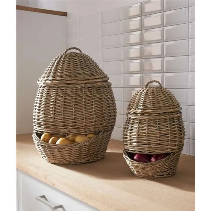 2x Gemüsekorb aus Weide, grau, 32 + 45 cm hoch, Kartoffelkorb, Zwiebelkorb, Weidenkorb