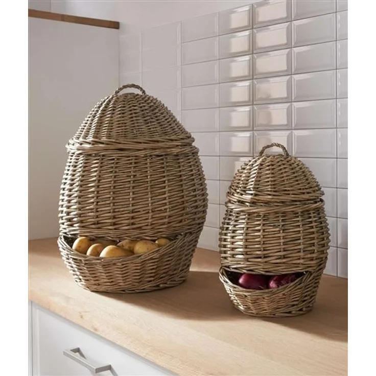 2x Gemüsekorb aus Weide, grau, 32 + 45 cm hoch, Kartoffelkorb, Zwiebelkorb, Weidenkorb – Bild 1