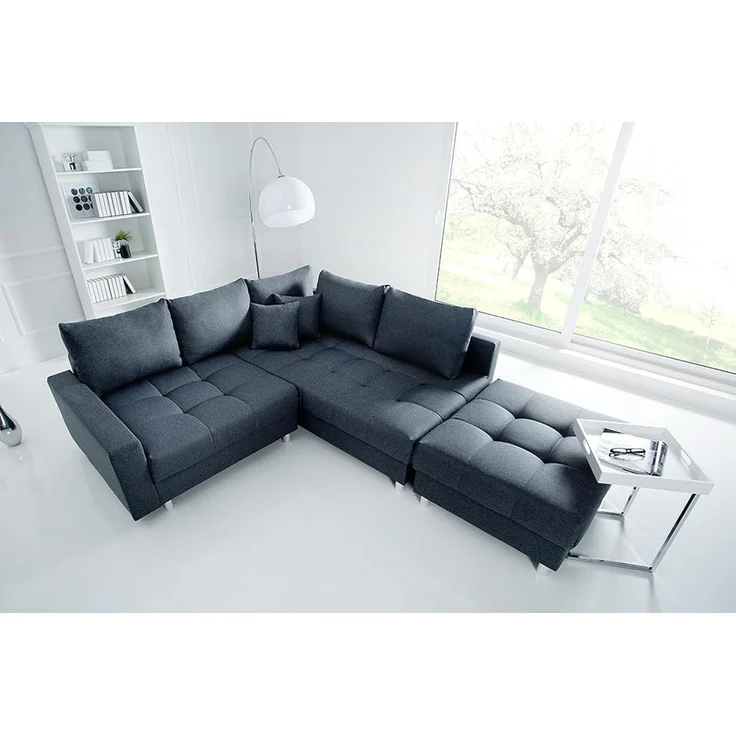 riess-ambiente Ecksofa KENT 220cm anthrazit, Set 2 Teile, Wohnzimmer · Couch · Stoff-Bezug · Federkern · inkl. Hocker · Design – Bild 2