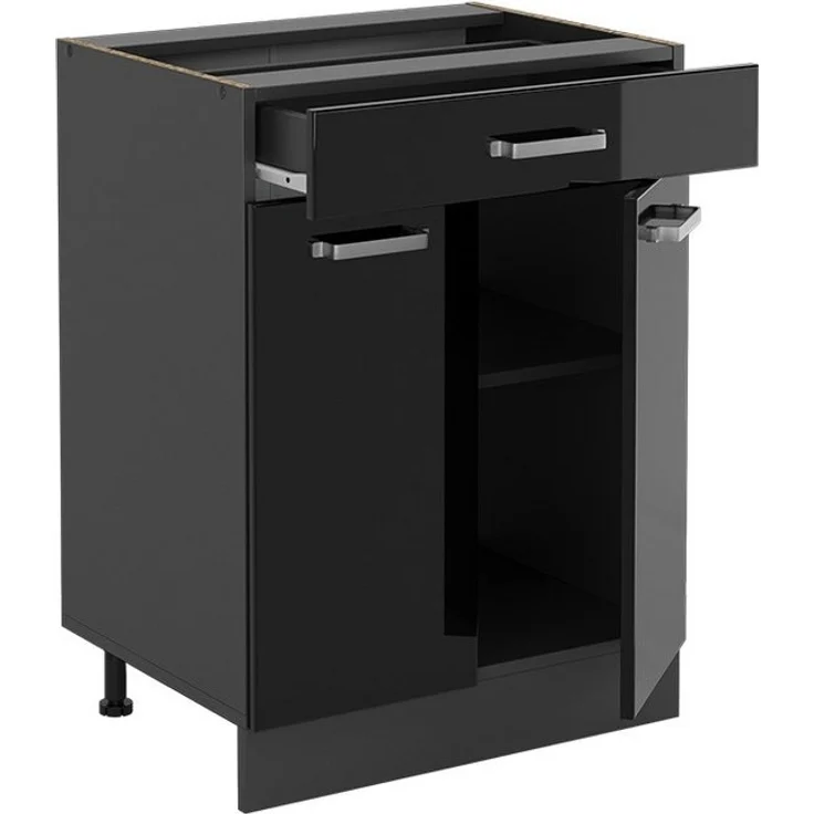Küchenunterschrank R-Line Schwarz Hochglanz 60 cm mit Schublade, ohne Arbeitsplatte Vicco – Bild 3