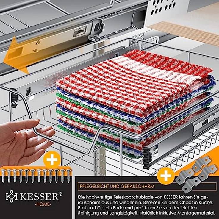 KESSER® Teleskopschublade 30-60cm Schrankbreite verchromt aus Edelstahl Schubladeneinsatz für Küchenschrank Korbauszug Schrankauszug 1x 60cm - Silber – Bild 7