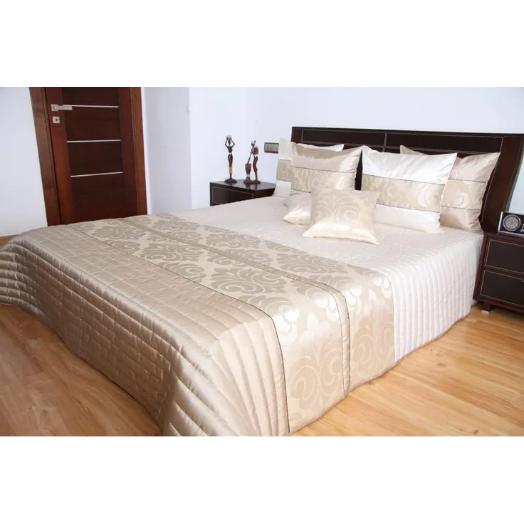 Rodnik Luxus Tagesdecke "Verona", Beige, Bettueberwurf 3 tlg Set, mit 2 Kissenhuellen, 260x240cm