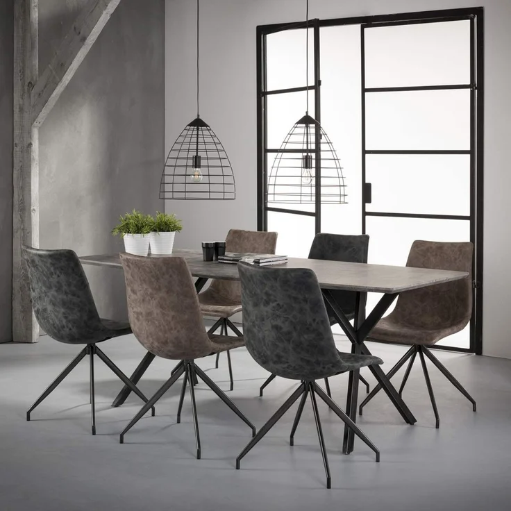 Esstisch Tener MDF in Betonoptik, Industrial Design, Grau, für 6–8 Personen, 190x90 cm – Bild 3