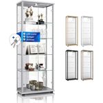 K-Mbel Glas Vitrinenschrank 2-trig (176x67x33cm) - Made in Germany - Standvitrine Silber / Alu mit 4 hhenverstellbaren Glasbden, Spiegel, Schloss & LED - Glasvitrine Stehend - Sammler