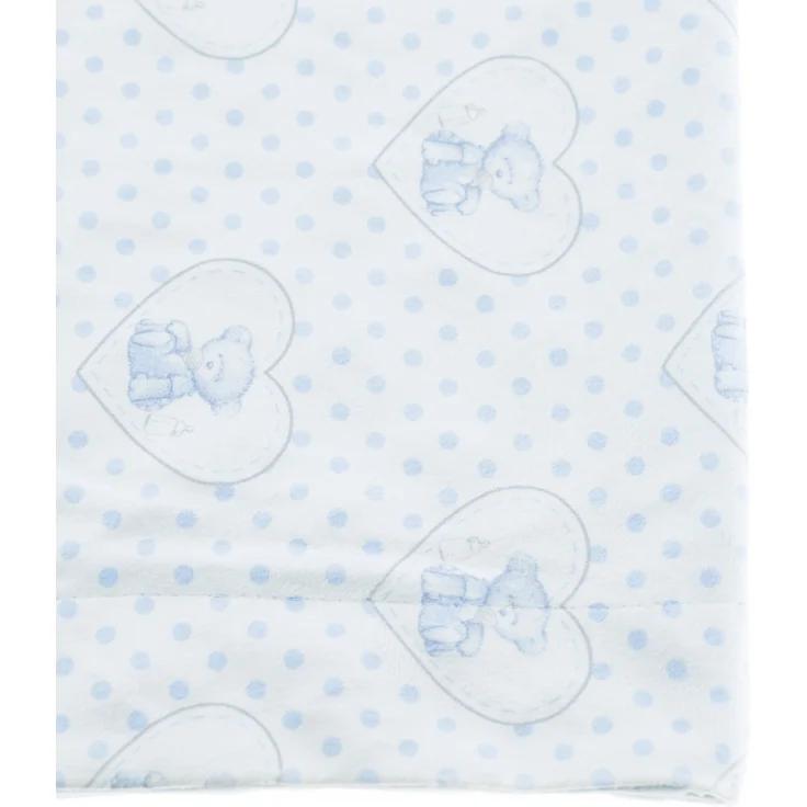 Babydecke Doppellagig 75x100 cm mit Babybär und Herz Babyblau Motiv 2 – Bild 3
