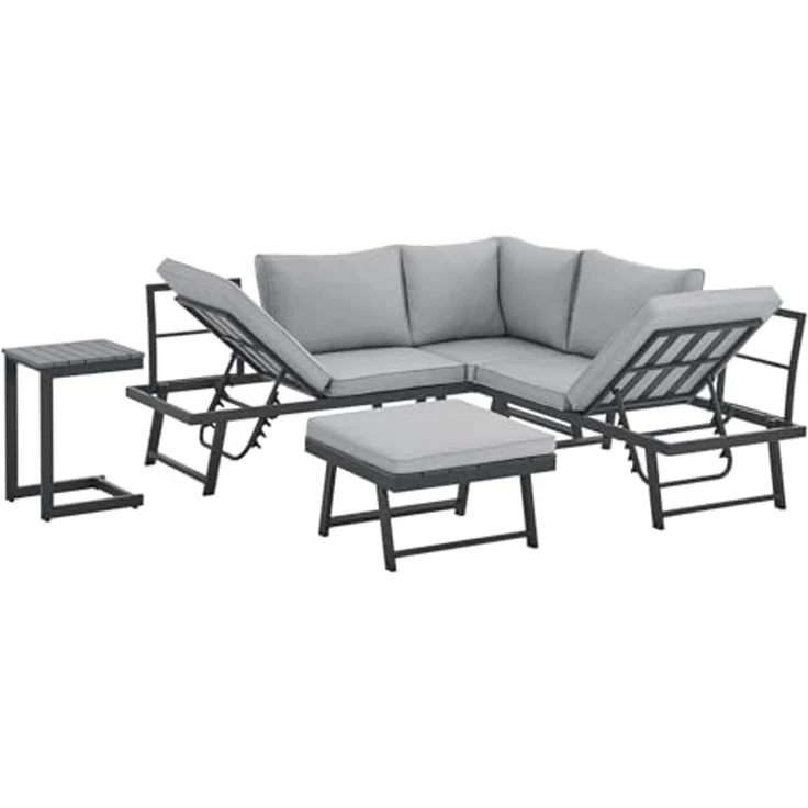 SVITA Gartenlounge-Set GRENADA, (4-tlg, 1x 3-Sitzer, 1x 2-Sitzer, 1x Couchtisch, 1x Beistelltisch), Multifunktionslounge, Gartenliege, Metallgestell, inkl. Kissen – Bild 7