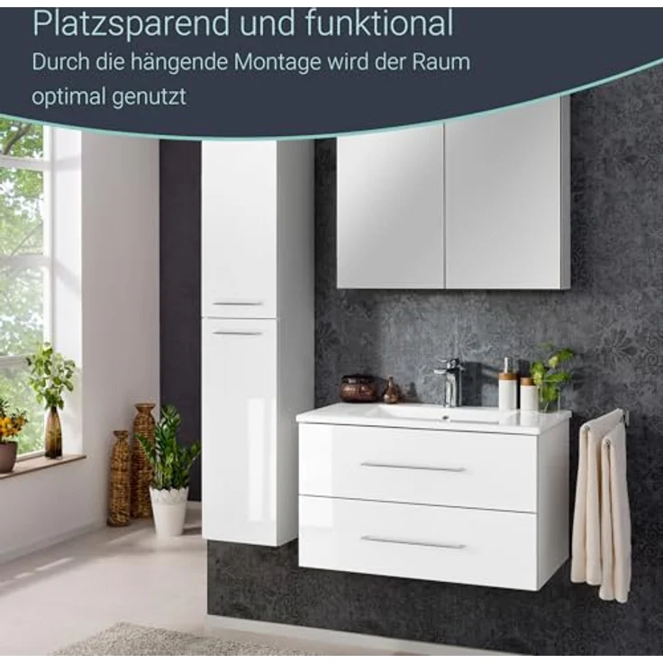FACKELMANN B.PERFEKT Waschbecken mit Unterschrank 82 cm breit, Weiß, Waschbecken Keramik Weiß – Bild 7