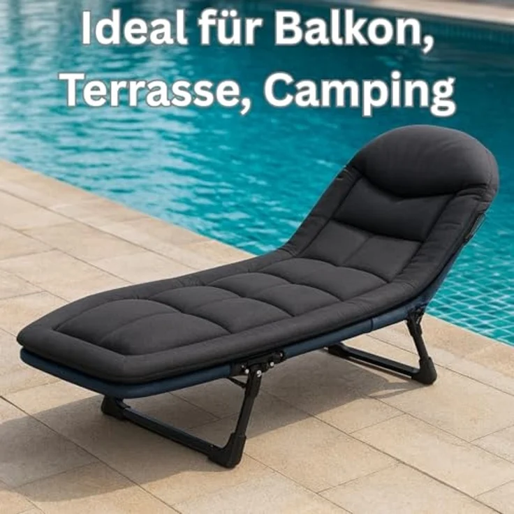 Divit Gartenliege Klappbarer Liegestuhl Sonnenliege gepolstert 200 x 64 x 30 cm GI20 sch – Bild 7
