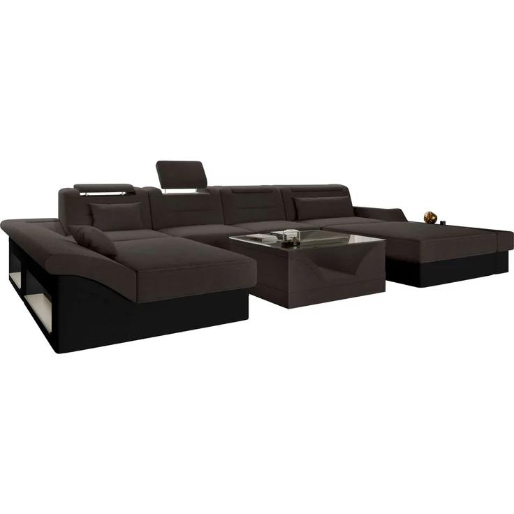 Sofa Dreams - Wohnlandschaft Monza U Form Stoffsofa - Chenille | Samtstoff - Mocco-Schwarz - Rechts – Bild 1