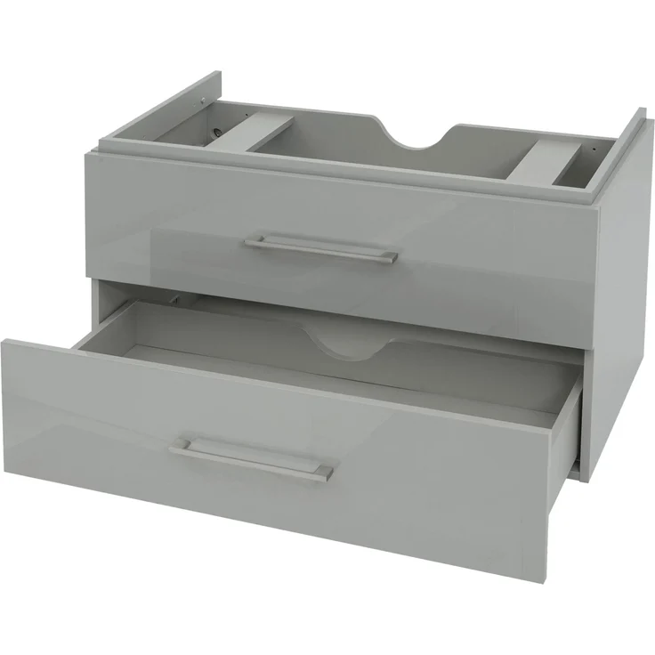 MCW Premium Waschbeckenunterschrank D16, 90cm, grau, mit Soft-Close-System und 2 Schubladen, hochglanzlackiert, Wandmontage