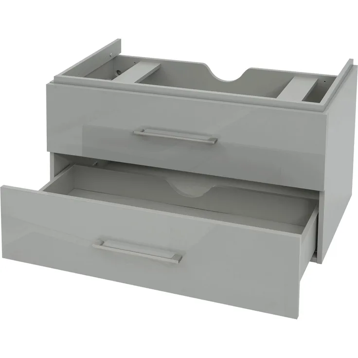 MCW Premium Waschbeckenunterschrank D16, 90cm, grau, mit Soft-Close-System und 2 Schubladen, hochglanzlackiert, Wandmontage