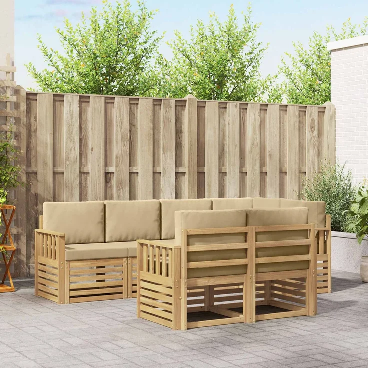 vidaXL Outdoor-Sofagarnitur 7 stk. 7-Sitzer Weiß und Beige Polyester 3391988 – Bild 1